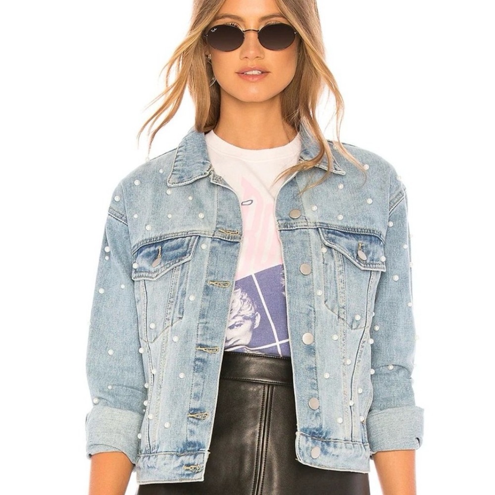 Superdown Denim Jacket with Pearls